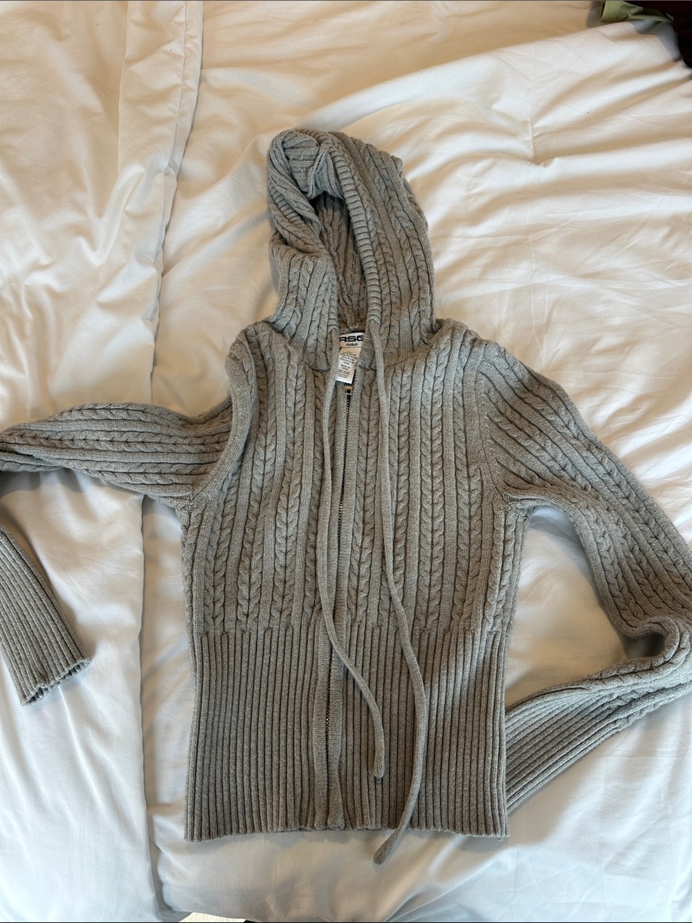 RSQ Gray Cable Knit Hooded Pullover Sweater